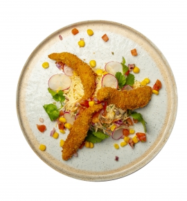 Mexican coleslaw salad with panko-crusted cod